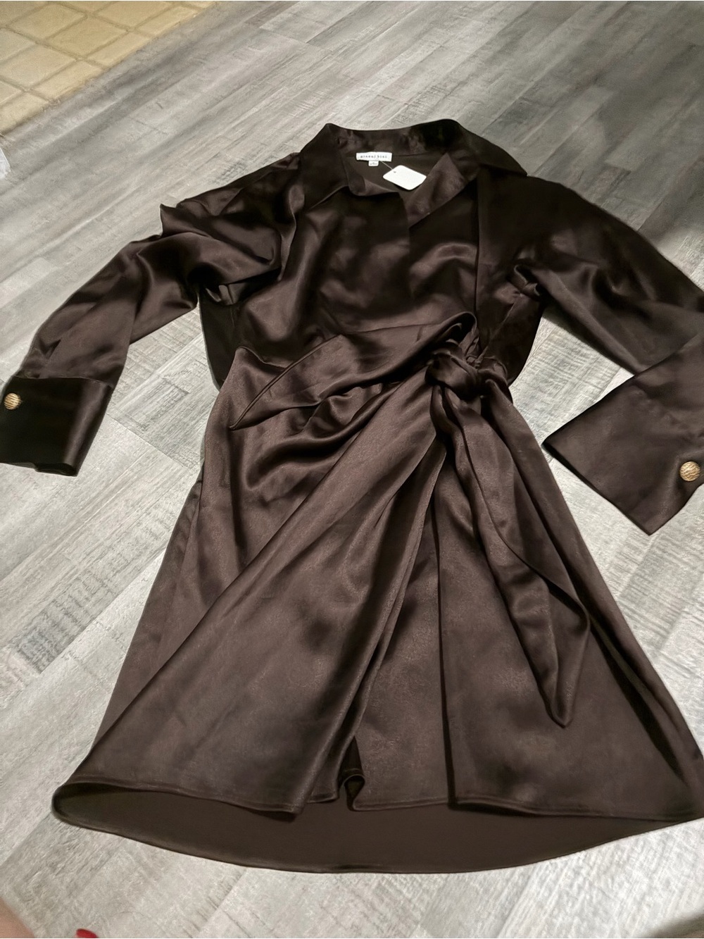 Gianni Bini Dark Brown Satin Wrap Dress- size 4